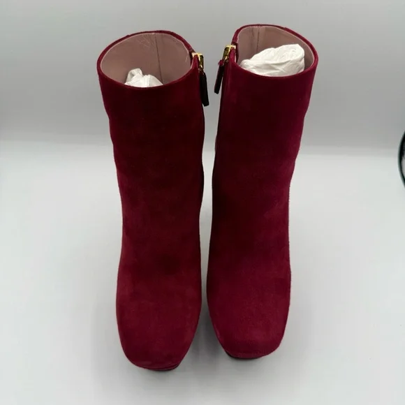 Gucci Kid Suede Red Platform Ankle Boots High Heel EU 37.5 US 7.5 - Picture 4 of 17